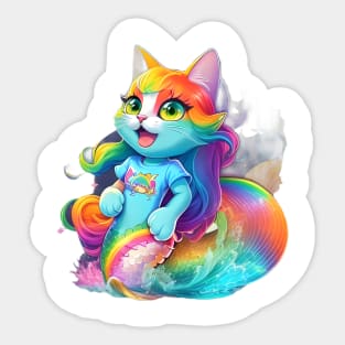 Cat mermaid Rainbow design Sticker